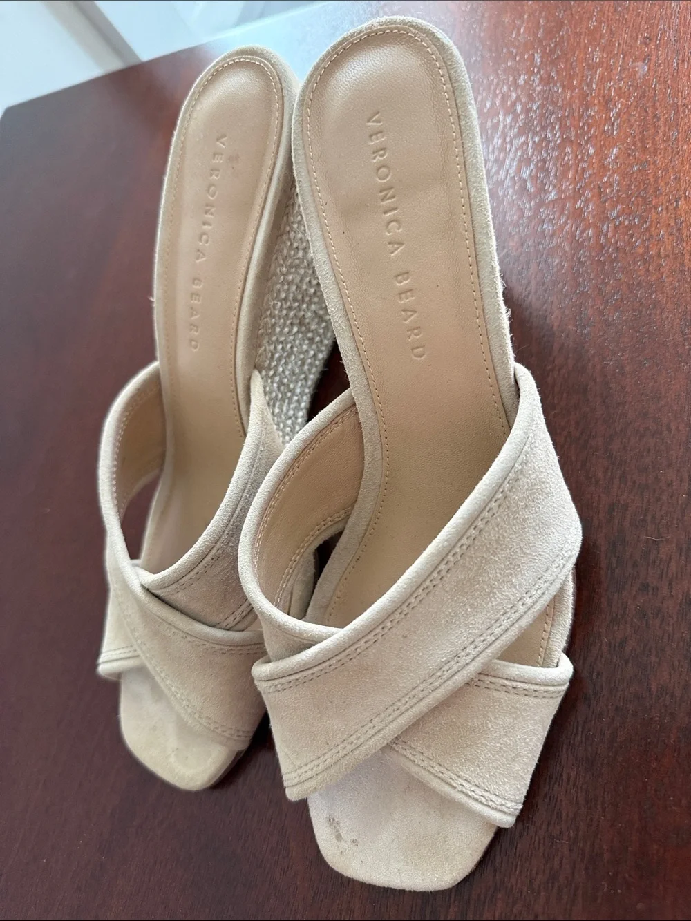 Veronica Beard Cream Suede Crisscross Slide Mules
